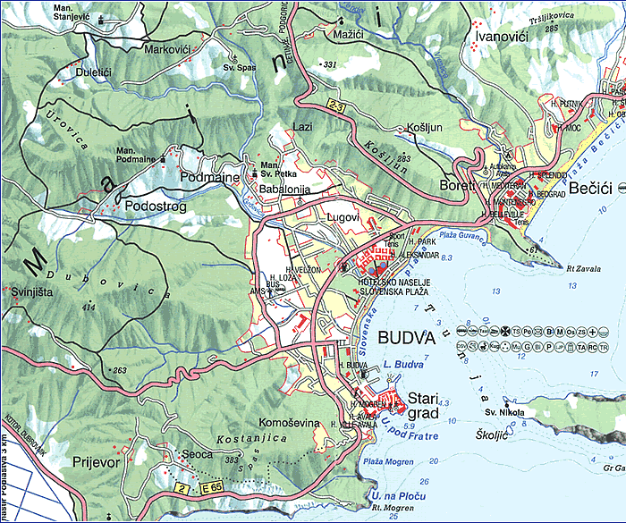 Montengro shore map
