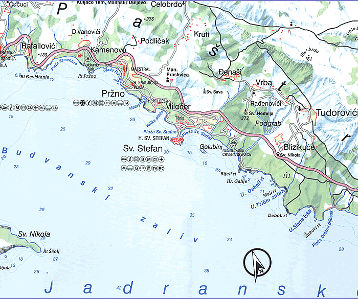Montengro shore map